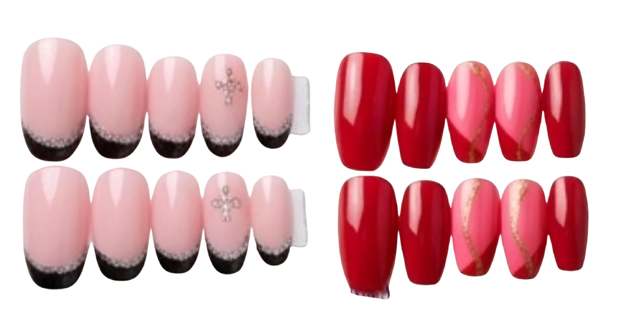 Long Lasting Glossy Finish Press On Full Cover Ready to Wear Artificial Fake Nails Combo of 2 (Baby Pink-Maroon)-image-32