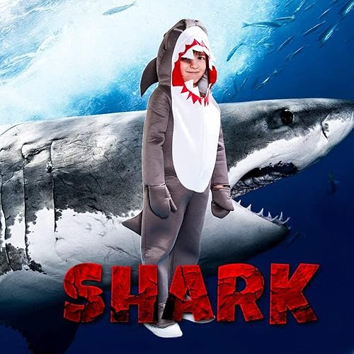 Miniatura 2 de EraSpooky Disfraz con capucha de tiburón para niños, disfraz de animales lindos para Halloween