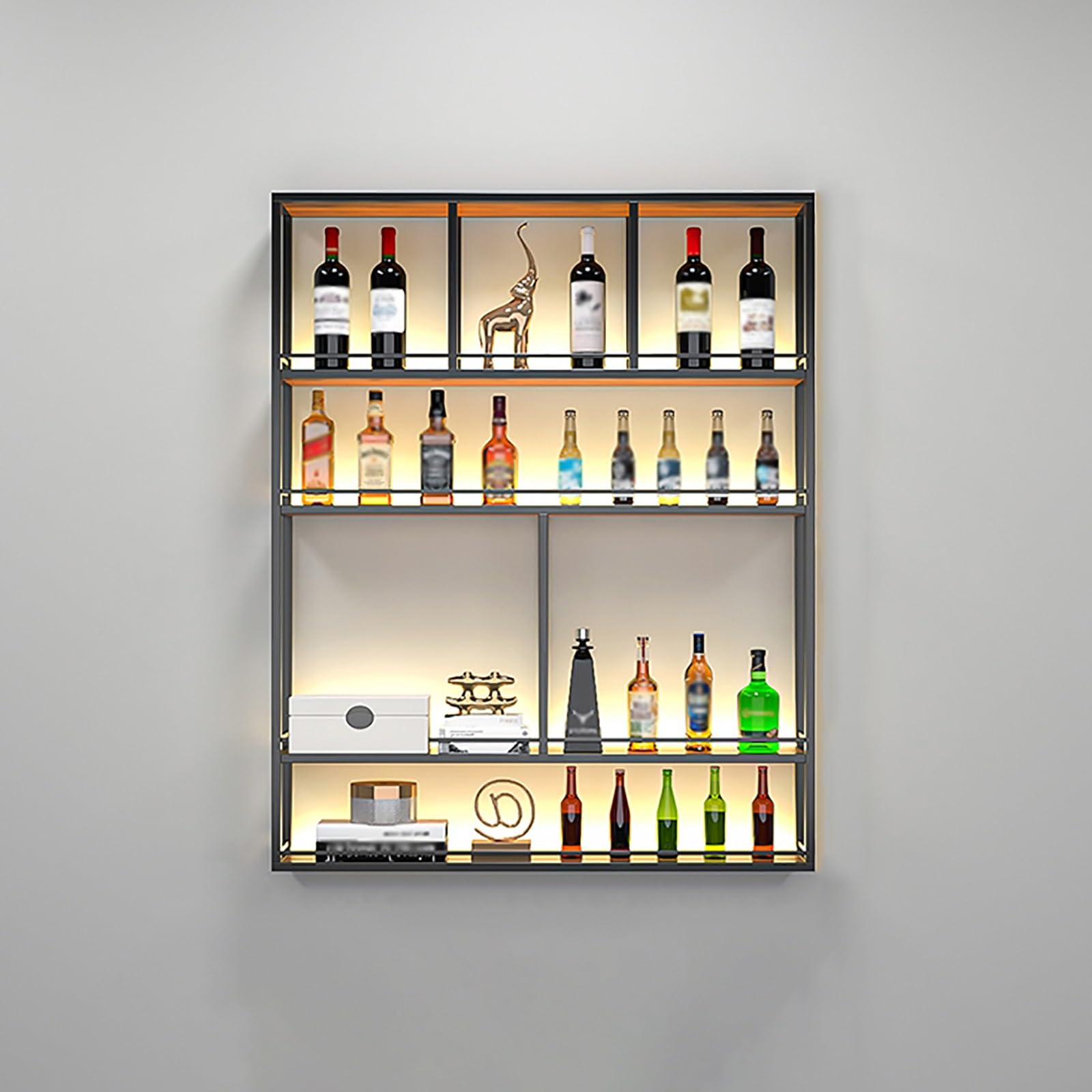 Porte-bouteilles mural LED élégant avec grand espace de rangement, parfait pour cuisine, bar, restaurant, design élégant pour la décoration de la maison
