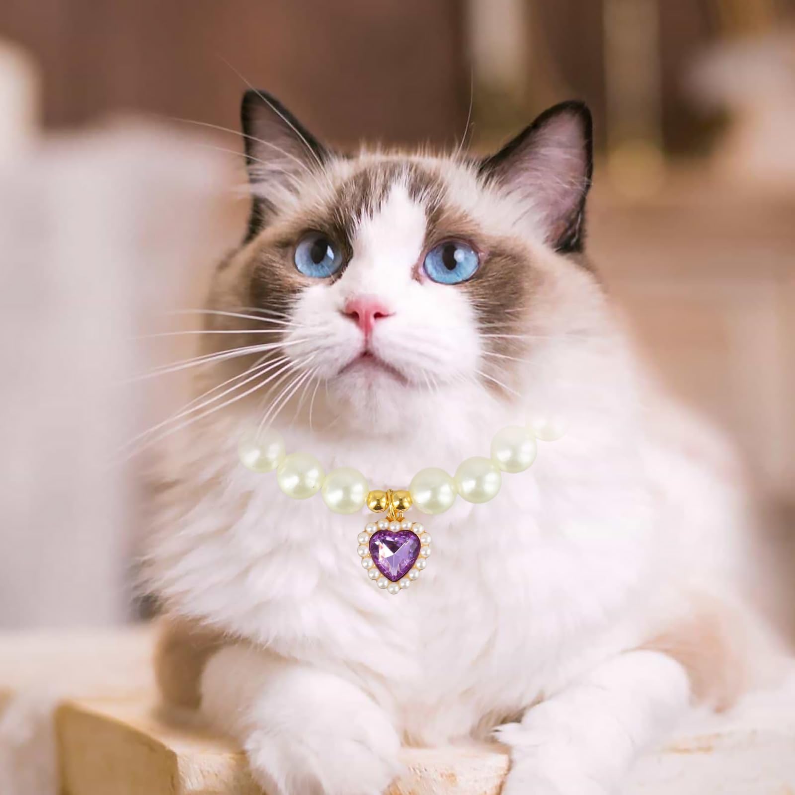 3 collares de perlas para gatos con colgante de corazón, collar de perlas ajustables para gatos, perros, bodas, fiestas, accesorios de joyería para mascotas para perros pequeños y gatos