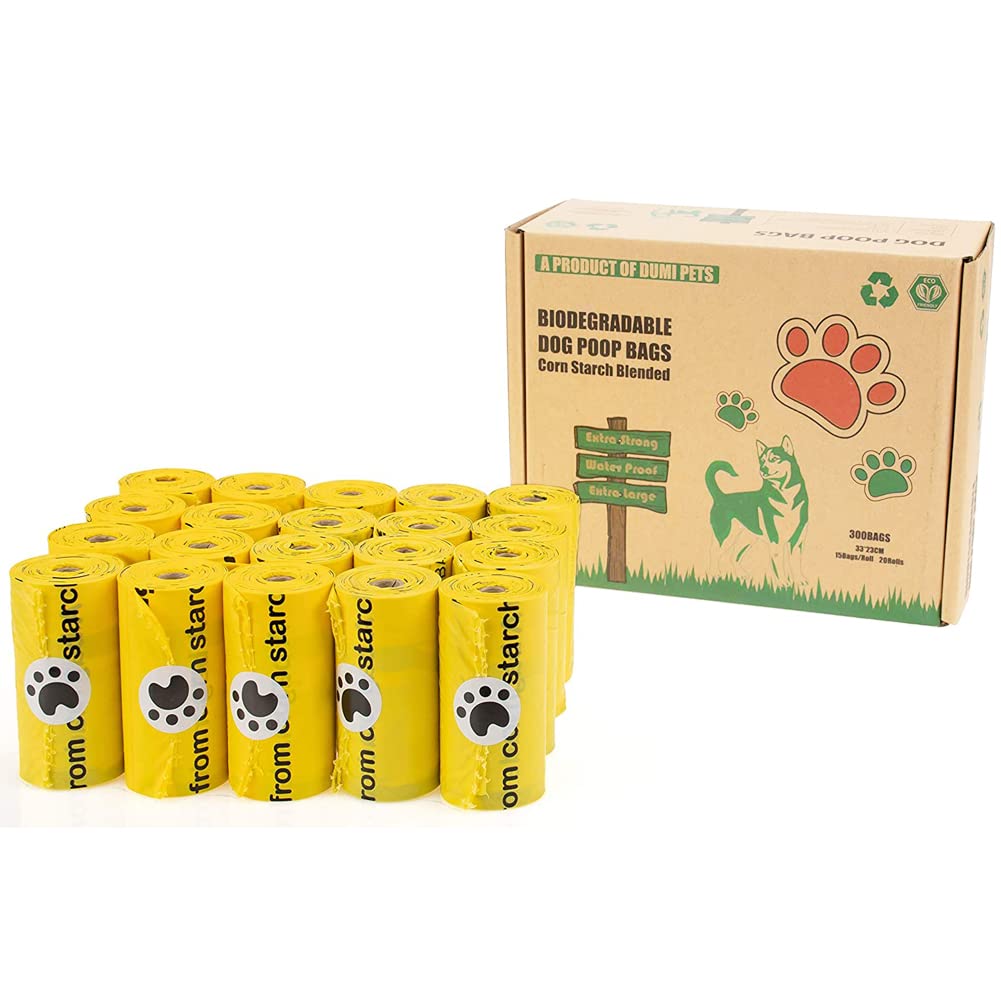 Dumi Pets Bolsas de Caca biodegradables, Extra Gruesas y Fuertes, a Prueba de Fugas, 20 Rollos, para 300 Bolsas de Basura de Perro