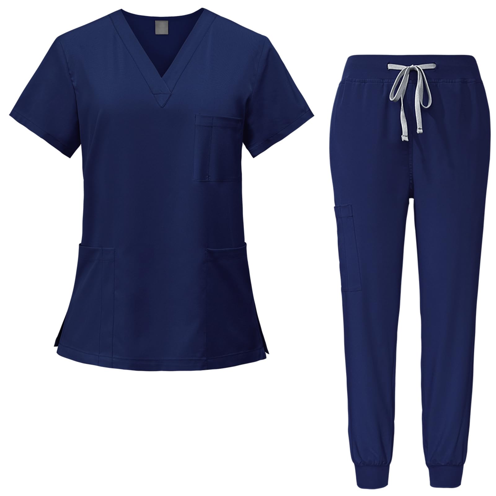 Chesoon Uniformes médicos para Mujer Hombre Camiseta con Cuello en V y pantalón de chándal Cintura elástica 3 Bolsillos en la Parte Superior y en los Pantalones