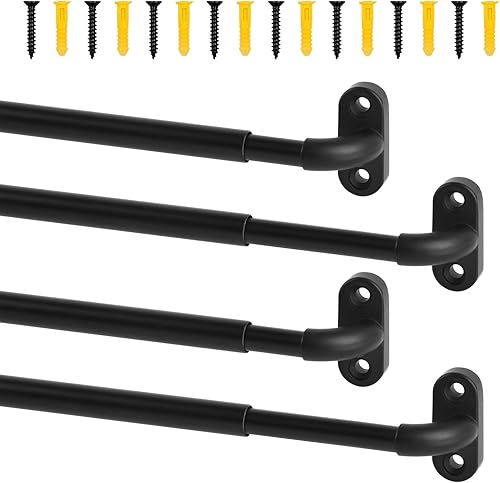 TYRON - Juego de 4 barras de cortina ajustables de 12-18 pulgadas, 38 pulgadas de diámetro, barra de cortina pequeña para puerta delantera (negro)