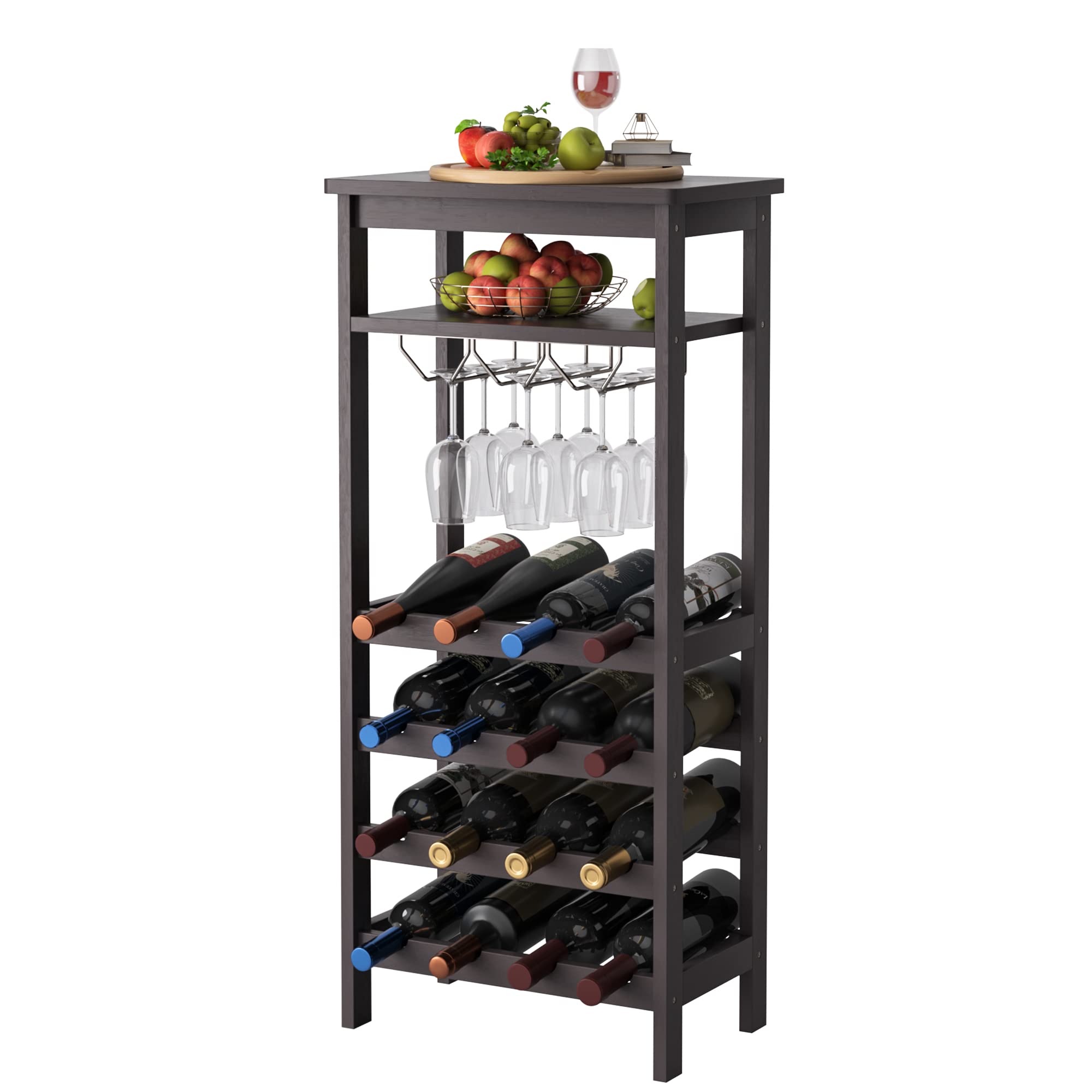 Buy FOTOSOK Bamboo Floor Wine Rack, Freestanding Wine Bottle Organizer