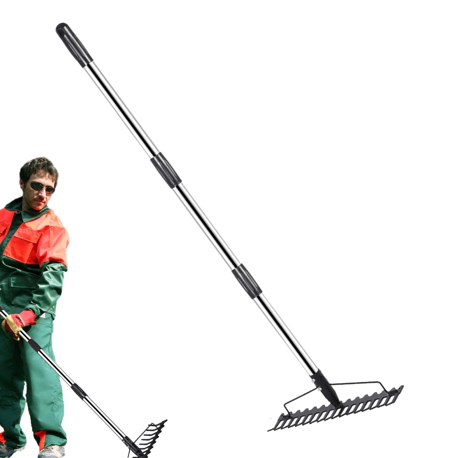 Rastrillo de metal, rastrillo de jardín ajustable, de metal, portátil, resistente, rastrillo de metal, para jardín, malas hierbas, tierra de jardín | resistente, rastrillo de metal, para jardín, malas hierbas, tierra de jardín
