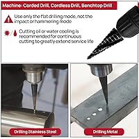 Vista 4 de FOCSTOL Broca de cuatro espirales de cobalto para flauta – Broca escalonada HSS de 1/4 a 3/4 pulgadas M35 con vástago hexagonal de cambio rápido