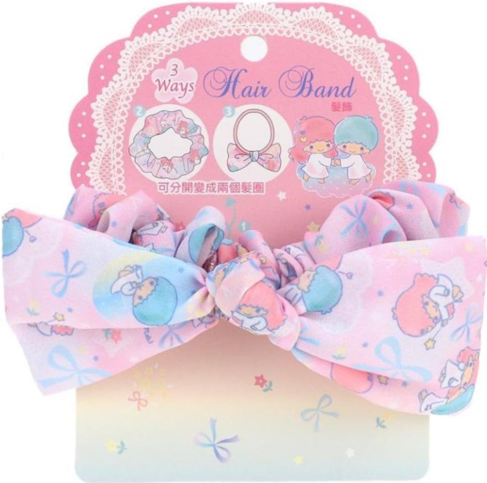 Little Twin Stars 3 Way Hair Band Ponytail Holder Silky Chiffon Fabric Scrunchie