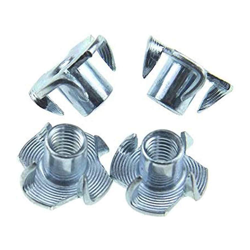 Bestgle 100pcs M6 TNuts 4 Pronged Zinc Plated Tee Nuts Threaded Insert for Table Legs Rock