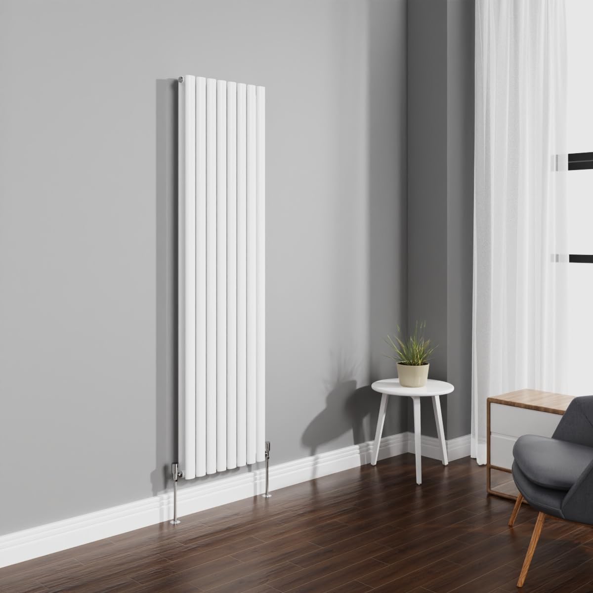 NRG 1800x472mm Gloss White Radiator Vertical Oval Panel Bathroom Designer Double Rad Central Heating