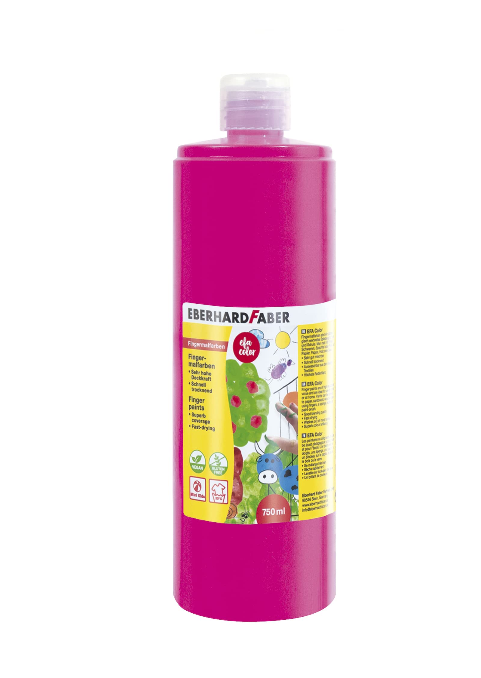 Eberhard Faber EFA Color 578919 Finger Paint in a Bottle, Colour Magenta Light, 750 ml, Quick-Drying and Washable, for Mixing and Creative Painting Fun