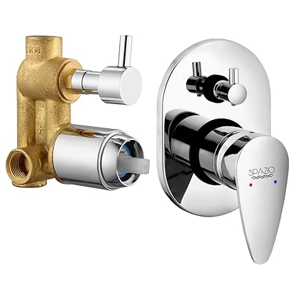 Spazio Vignet Brass Single Lever 4 Way / 2 Inlet Concealed Body High Flow Diverter With Exposed Parts Kit Complete Set, Chrome Finish, For Bathroom/Bath & Shower System Diverter Faucet