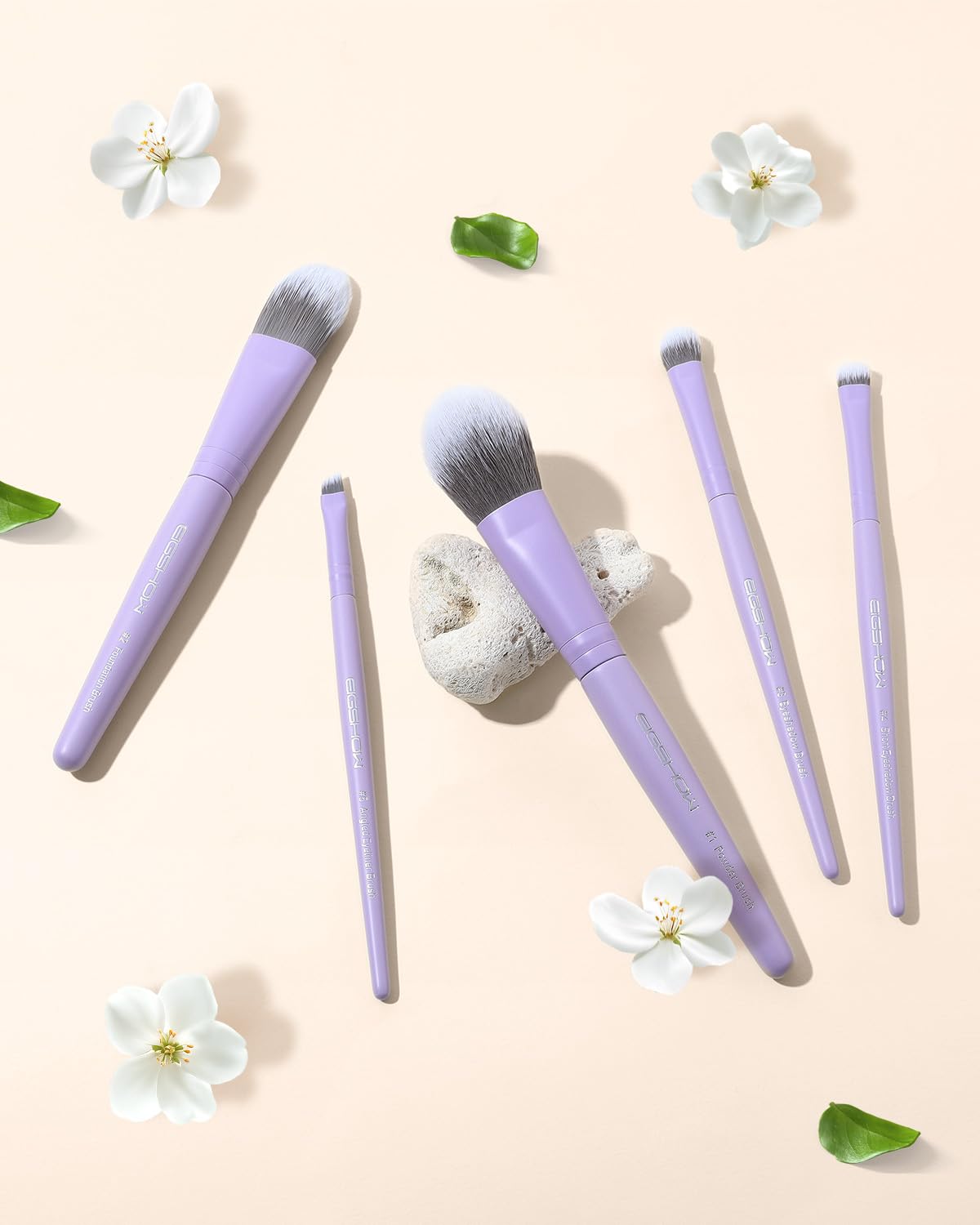 EIGSHOW Set di 5 pennelli da trucco con setole infuse agli ioni d'argento, pennelli da trucco professionali essenziali per il viso completo, per cipria, fondotinta, ombretto, eyeliner, correttore