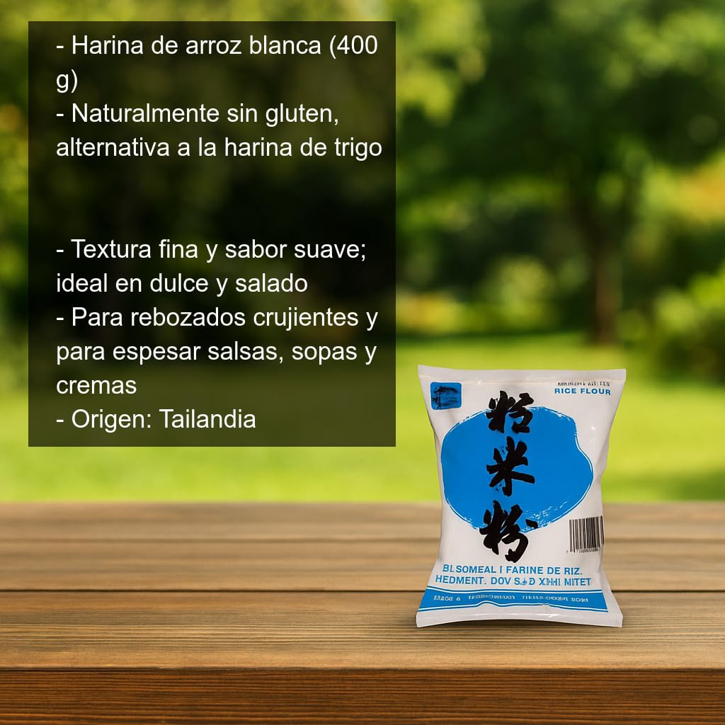 Harina de Arroz Blanca 2 x 400 g (800 g) Textura Fina para Repostería, Rebozados Crujientes y Espesar Salsas Alternativa Naturalmente Sin Gluten, Origen Tailandia