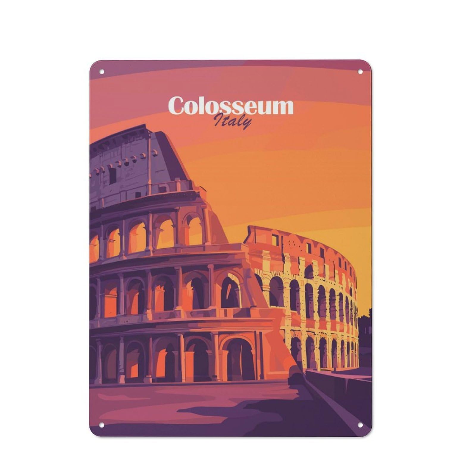 Colosseum Sunset Decorative Tin Plaque 40x30cm, Decorative Novelty Wall Art for Hallway, Home Bar, Garage Or Study