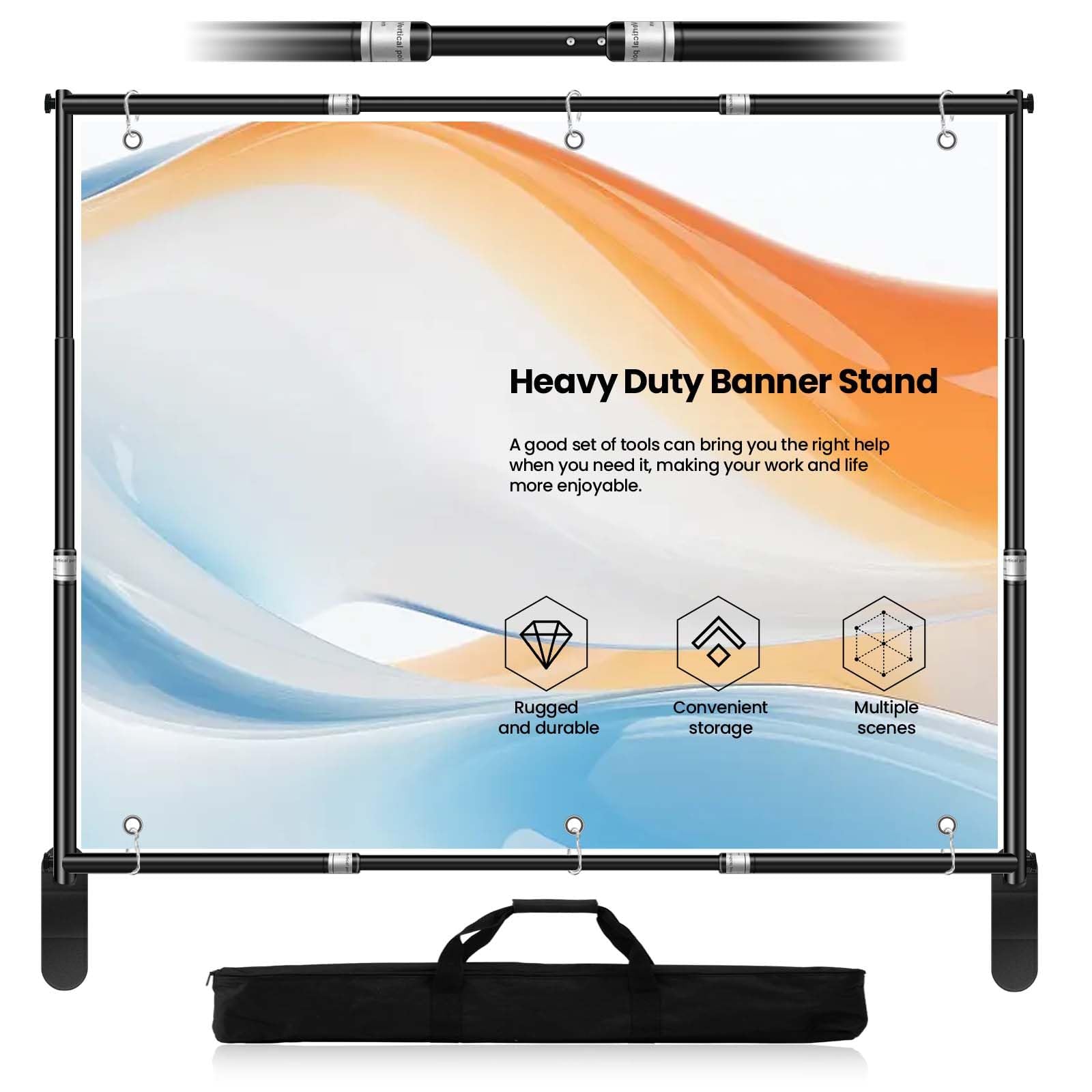 Jiang&Rong 10x10ft Heavy Duty Backdrop Stand Kit - Adjustable Step and Repeat Photo Banner Stand for Photography, Trade Shows, Photo Booths, Events(