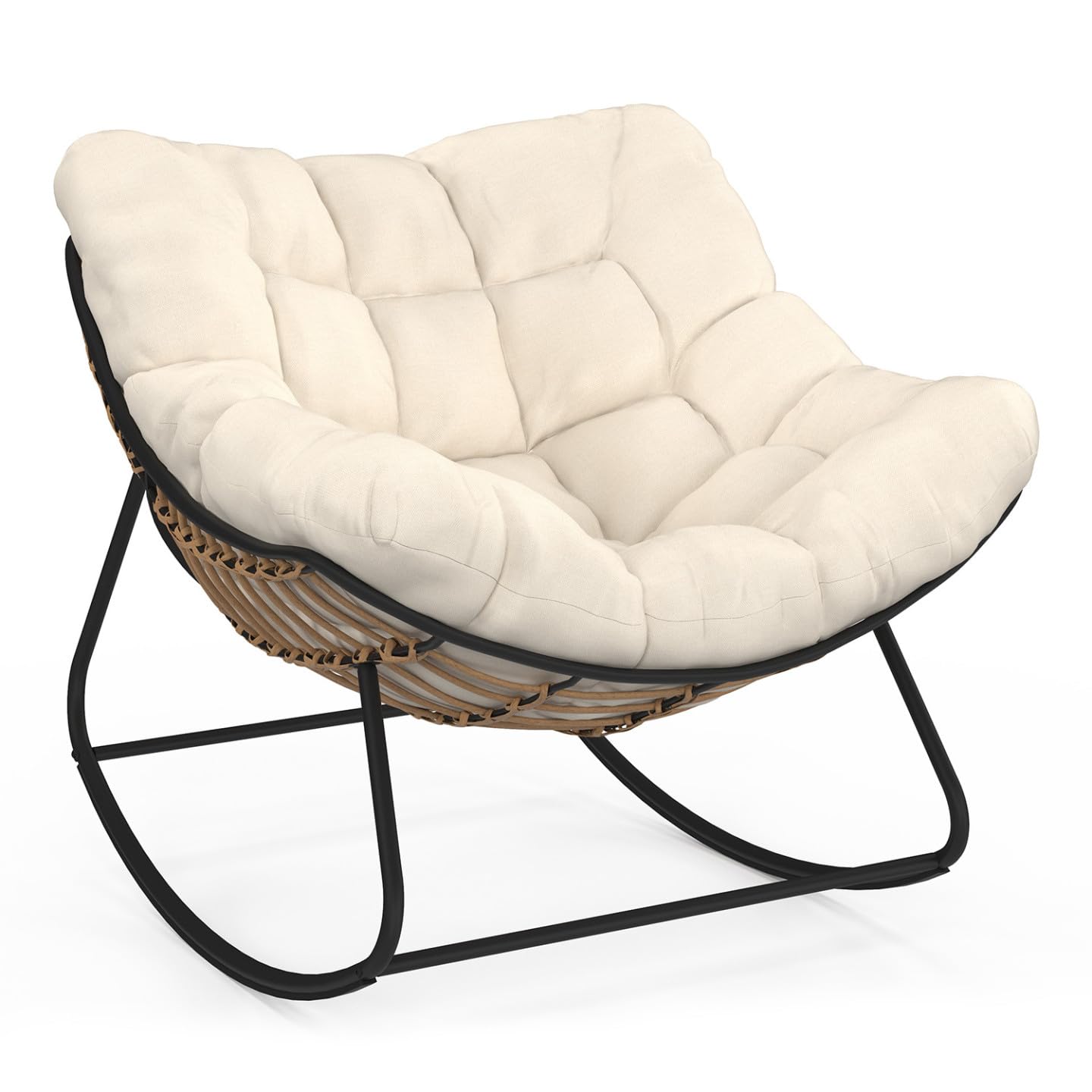 IDMarket - Fauteuil de Jardin à Bascule LOA Effet rotin avec Coussin écru