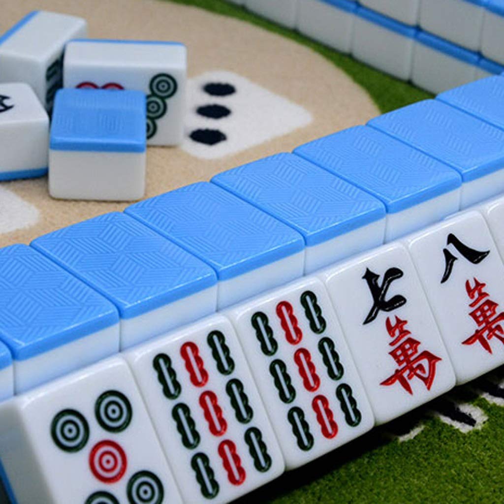 Zestaw Mahjong Zestaw płytek MahJongg Zestaw chińskich gier Mahjong, w tym 144 kości do gry, torba do przechowywania (do gry w stylu chińskim) Zestaw chińskich gier Mahjong (kolor: zielony, rozmiar:
