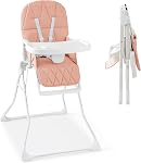 HONEY JOY High Chair, Foldable Baby Feeding Chair, Adjustable Tray & Footrest, Removable Easy-to-Clean PU Seat Cushion, 5-Point Harness, Cup Holder, Highchairs for Babies and Toddlers (Coffee)