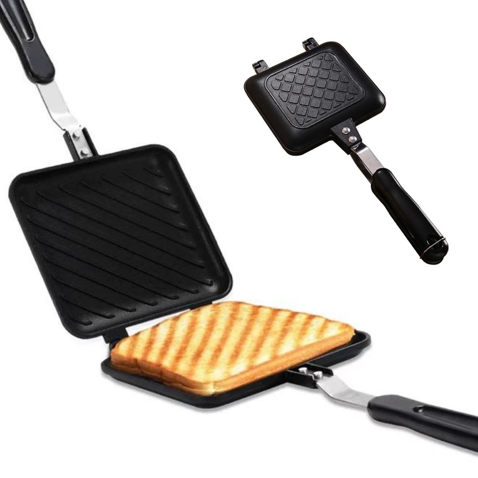 Camping Toastie Maker, Double Side Toasted Sandwich Maker Non-Stick Stovetop Bread Frying Pan with Heat-Resistant Handles for Home Outdoor Camping, Toaster, Toastie