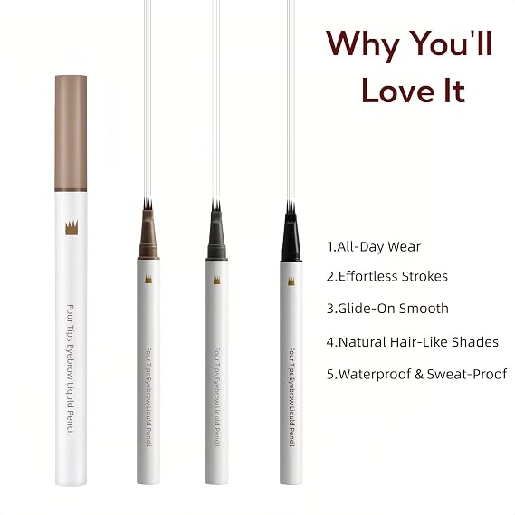 2 Pack Precise 4-Tip Brow Pencil Microblading Eyebrow Pencil, Eyebrow Pencils for Women, Create Natural-Looking Fuller Brows with Hair-Like Strokes, Last All-Day Eyebrow Pen (Matte Black)