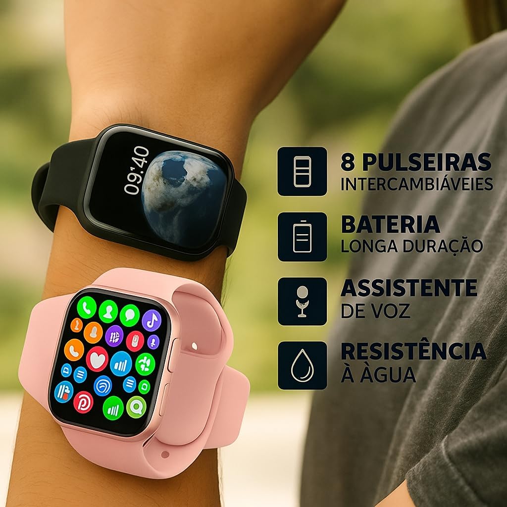Relógio Inteligente Smartwatch Mini 8 Pulseiras Tela LED 1,45 Polegadas" e Resistência a Água IP68, Conexão Android e IOS e Recebe Ligações com 123+ Aplicativos e Bateira de Longa Duração 5-7 Dias