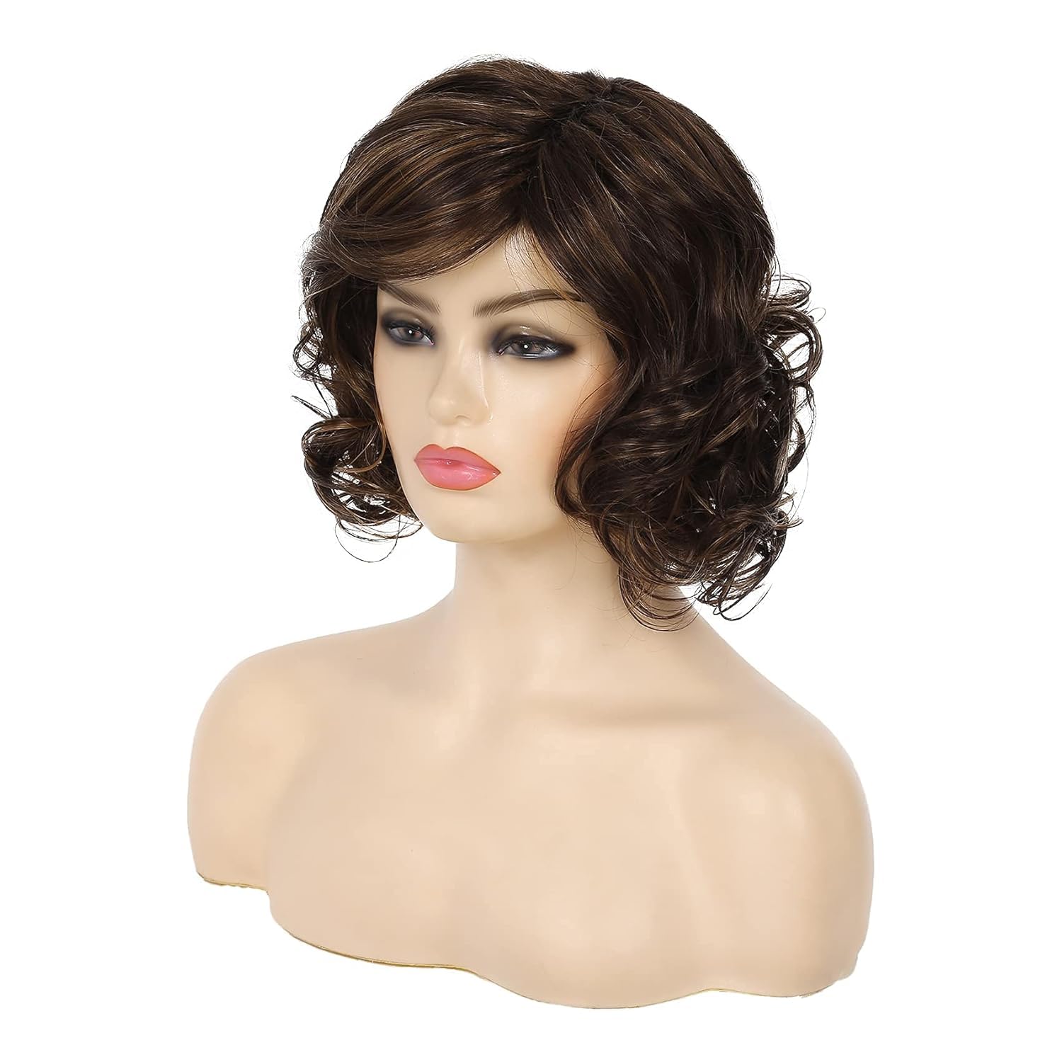 Short Curly Fluffy Wig Brown Layered Messy Shaggy Synthetic Hair Wig for Women - Image 3