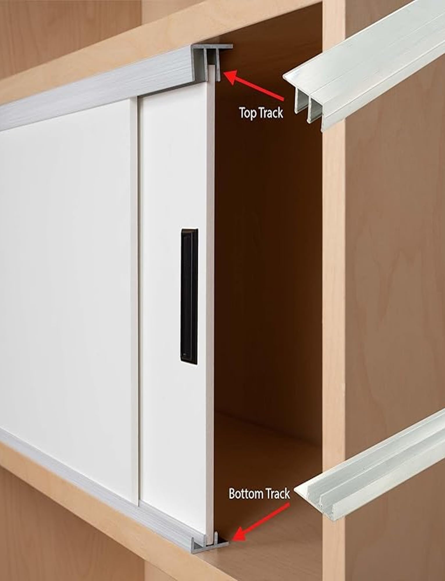 Sistema de riel de puerta corredera de doble riel de 2,5 cm de ancho para vidrio de madera y acrílico de 5 a 10 mm, fácil de instalar, guía deslizante de 39 pulgadas para un movimiento suave y apoyo