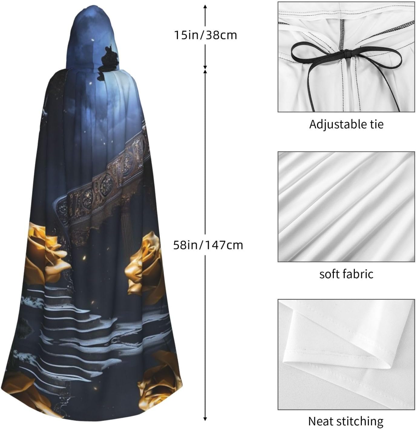 Rose under the stairs Unique Darkness Poncho Shawl - Customizable Wearable Blanket for Women, Perfect Halloween Costume Accessory, Knight, Akatsuki, and More