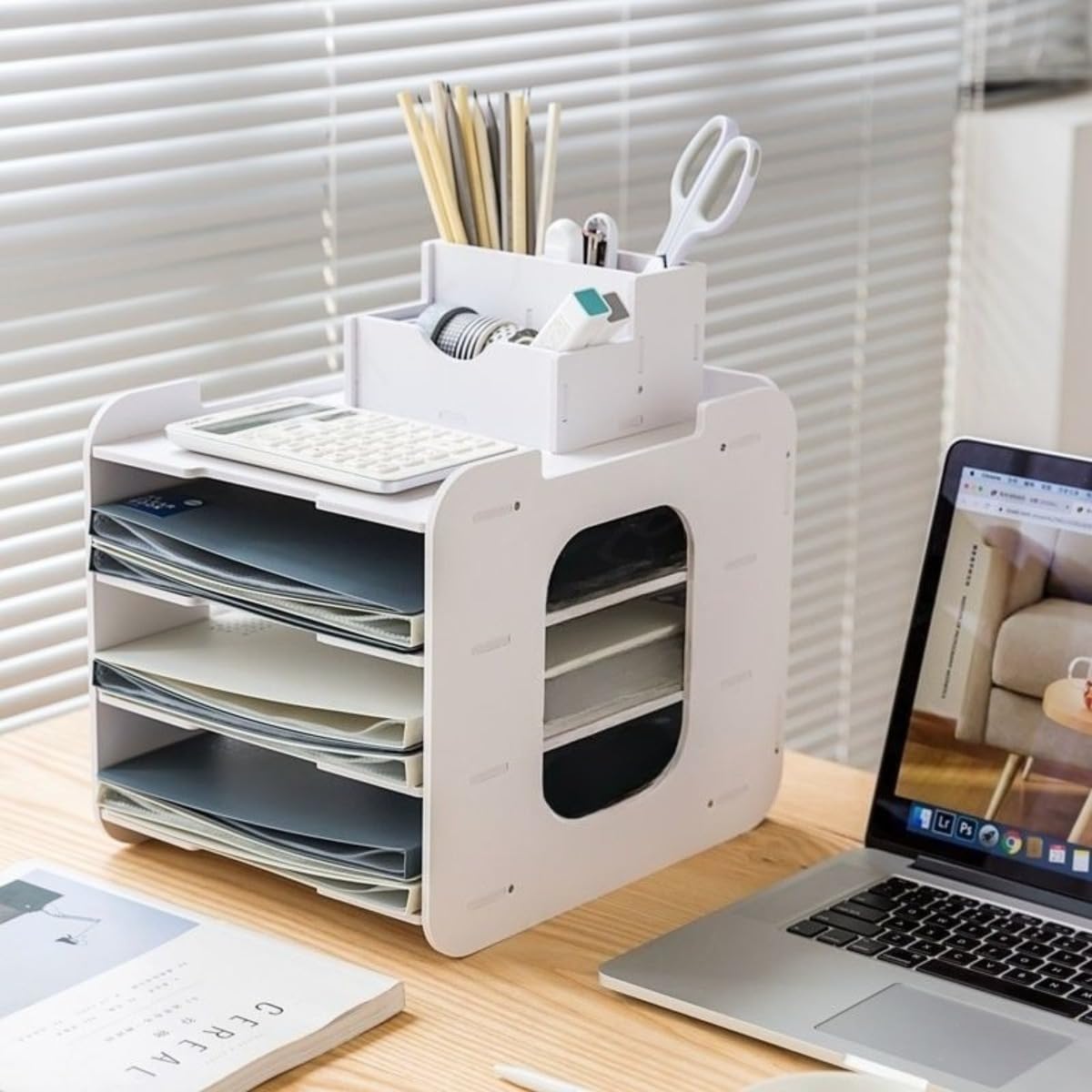 Fiozweaファイルラック多層資料オフィスデスク収納分類プラスチック便利シンプル（2個）フィオズウィア (A,34*25*26*5