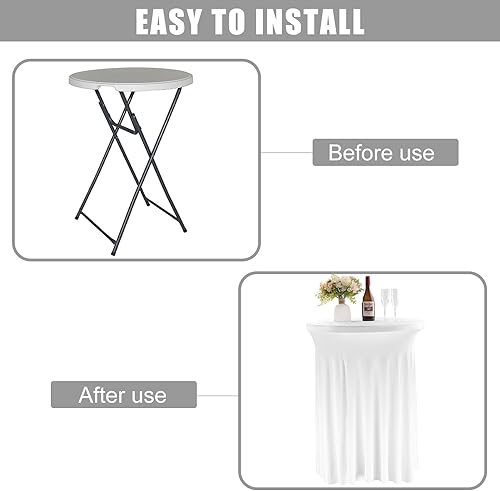 Miniatura 5 de Paquete de 6 manteles redondos para mesa de cóctel, de 32 x 43 pulgadas, de elastano, para mesa de bar redonda, manteles elásticos y lavables para