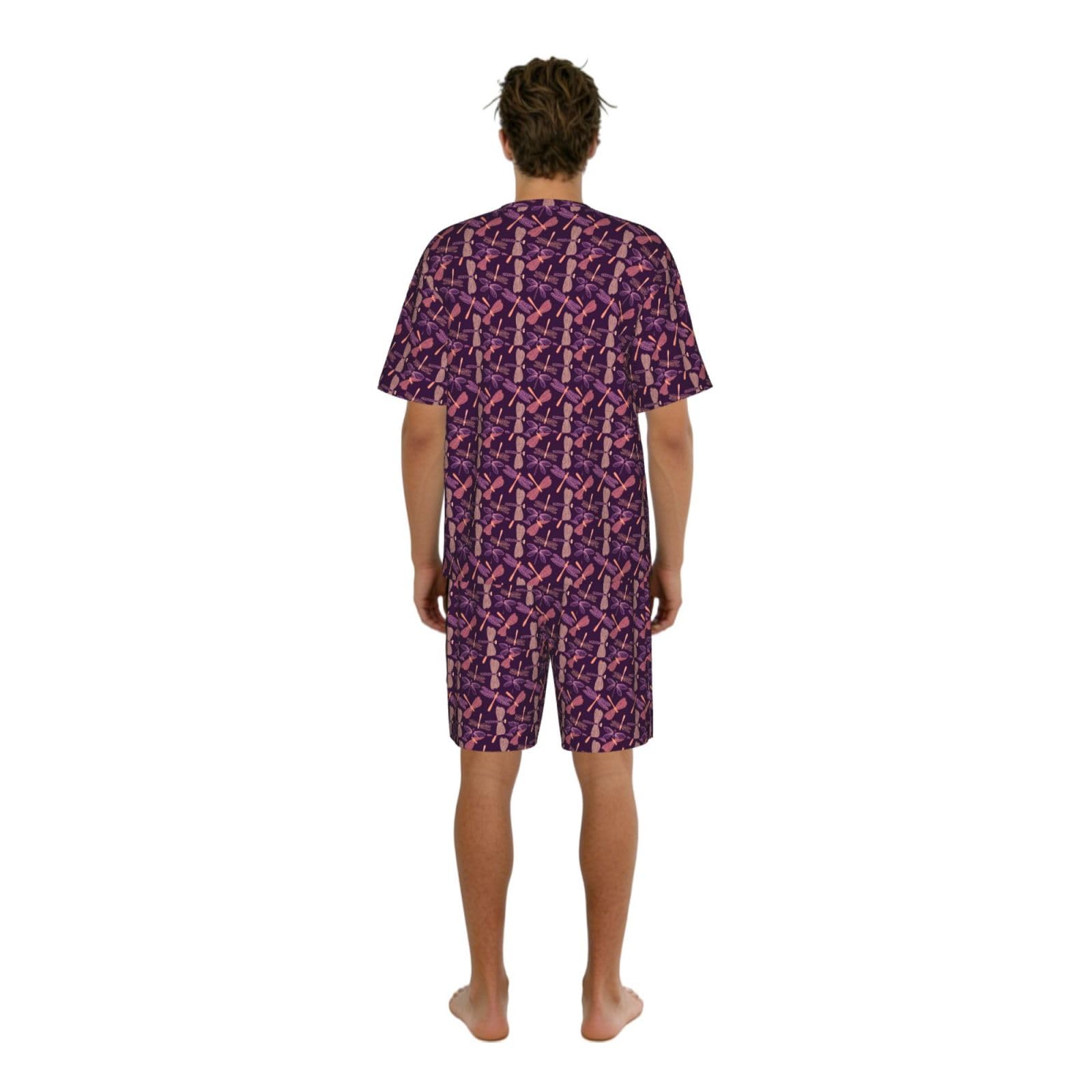 Viola Libellula Stampa Uomo Manica Corta Pigiama Set Pigiameria Leggero Traspirante Morbido Homewear 2 Pezzi