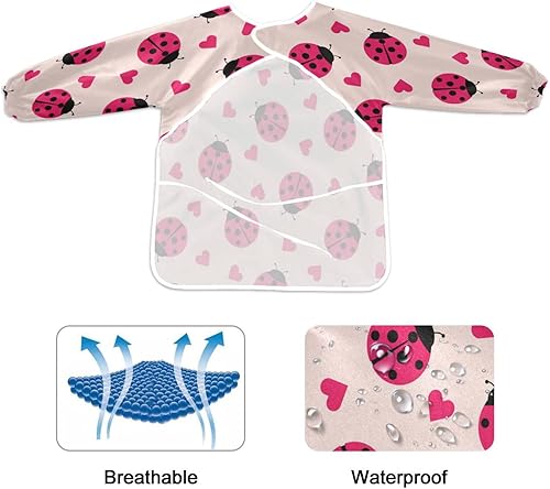 Miniatura 2 de YETTASBIN Ladybugs - Delantales de manga larga impermeables para niños, delantales de pintura con 2 bolsillos para edades de 2 a 6 años