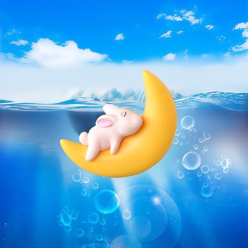 Miniatura 8 de Naysku Decoraciones para peceras pequeñas, decoración flotante de conejo de oso luna, para acuario, adornos decorativos, dispositivo flotante de