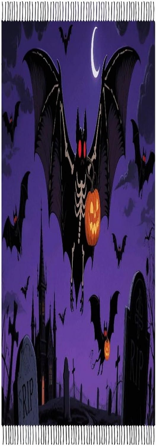 Halloween Flying Bats Scarfs for Man Women Winter Scarf Fashion Long Shawl Wraps Classic Tassel Scarfs Soft Blanket Scarves