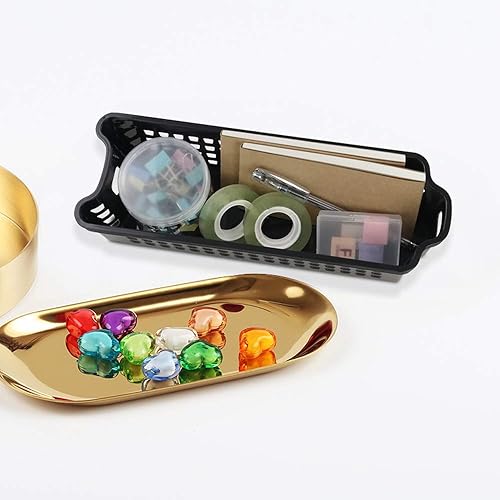 Miniatura 4 de Ponpong Cestas de almacenamiento pequeñas de plástico negro delgado, 11.02 pulgadas, 3.74 pulgadas, 2.76 pulgadas, 6 paquetes