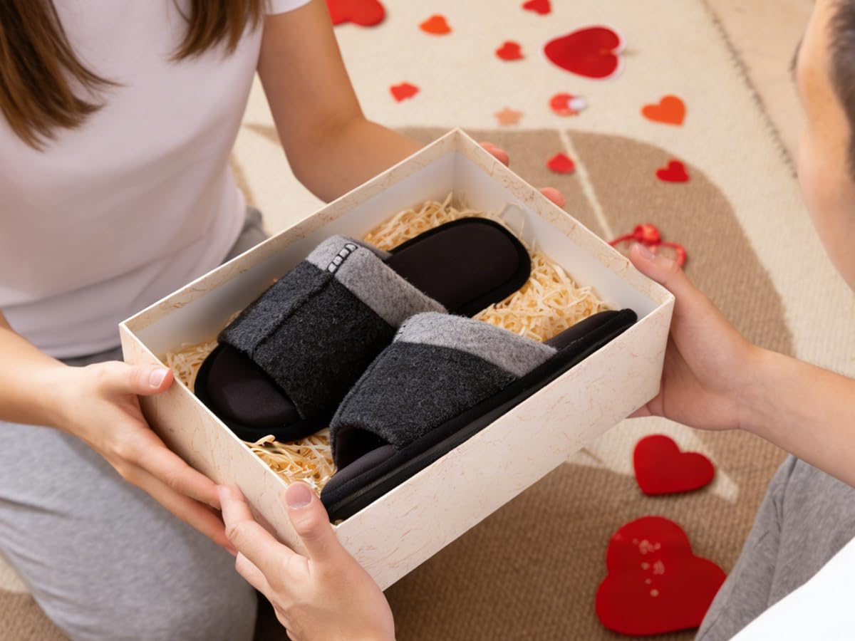 Mens Open Toe House Slippers with Non-slip Sole Men's Shoes Two-Tone Memory Foam Slippers Machine Washable Slipper for Men Gift for Male Dad Friends - Image 2