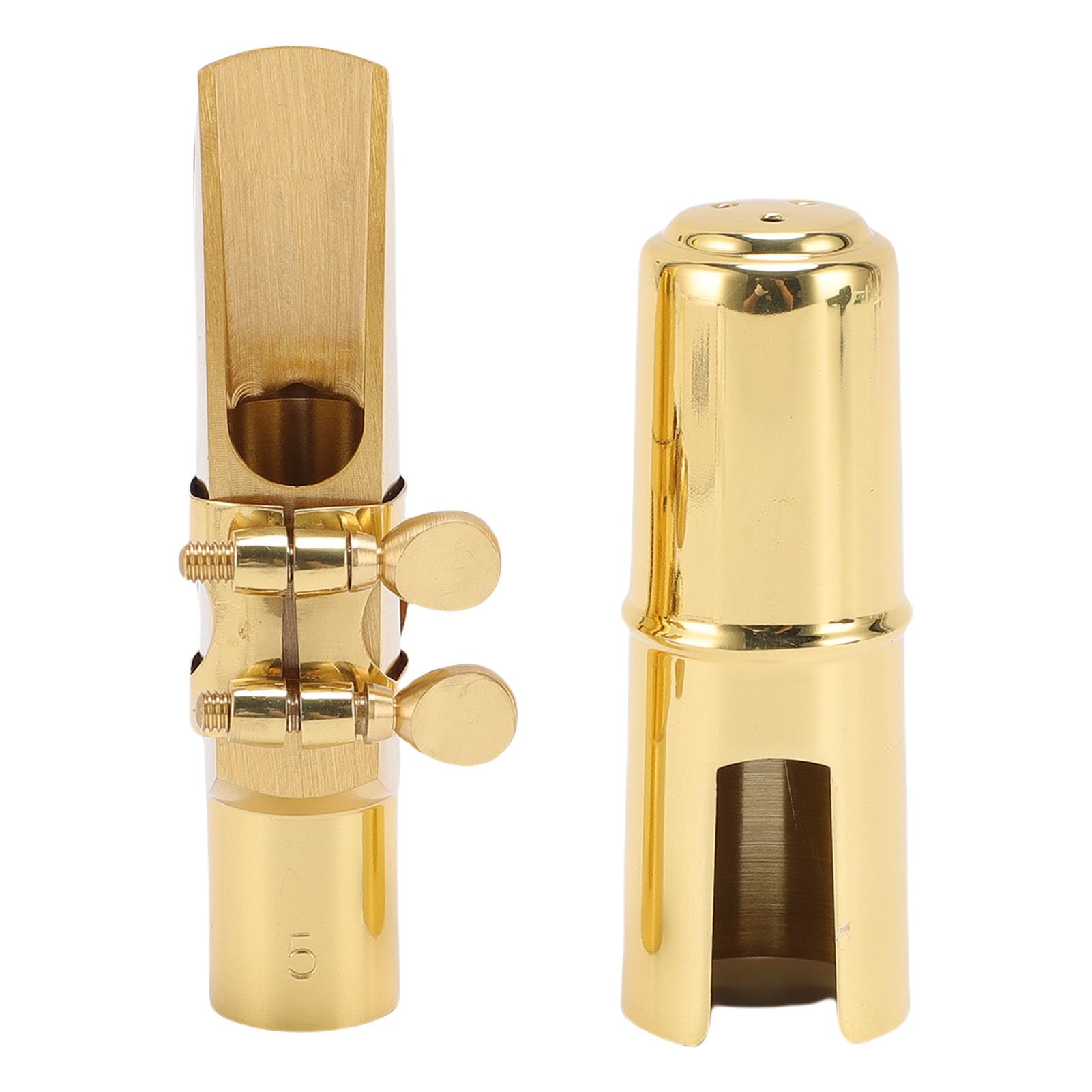 Bocchino per Sassofono Contralto, Bocchino per Sassofono Contralto in Ottone con Apertura a 5 Punte per Tono Migliorato, Accessori per con Cappuccio e Legatura per Musicisti Professionisti e