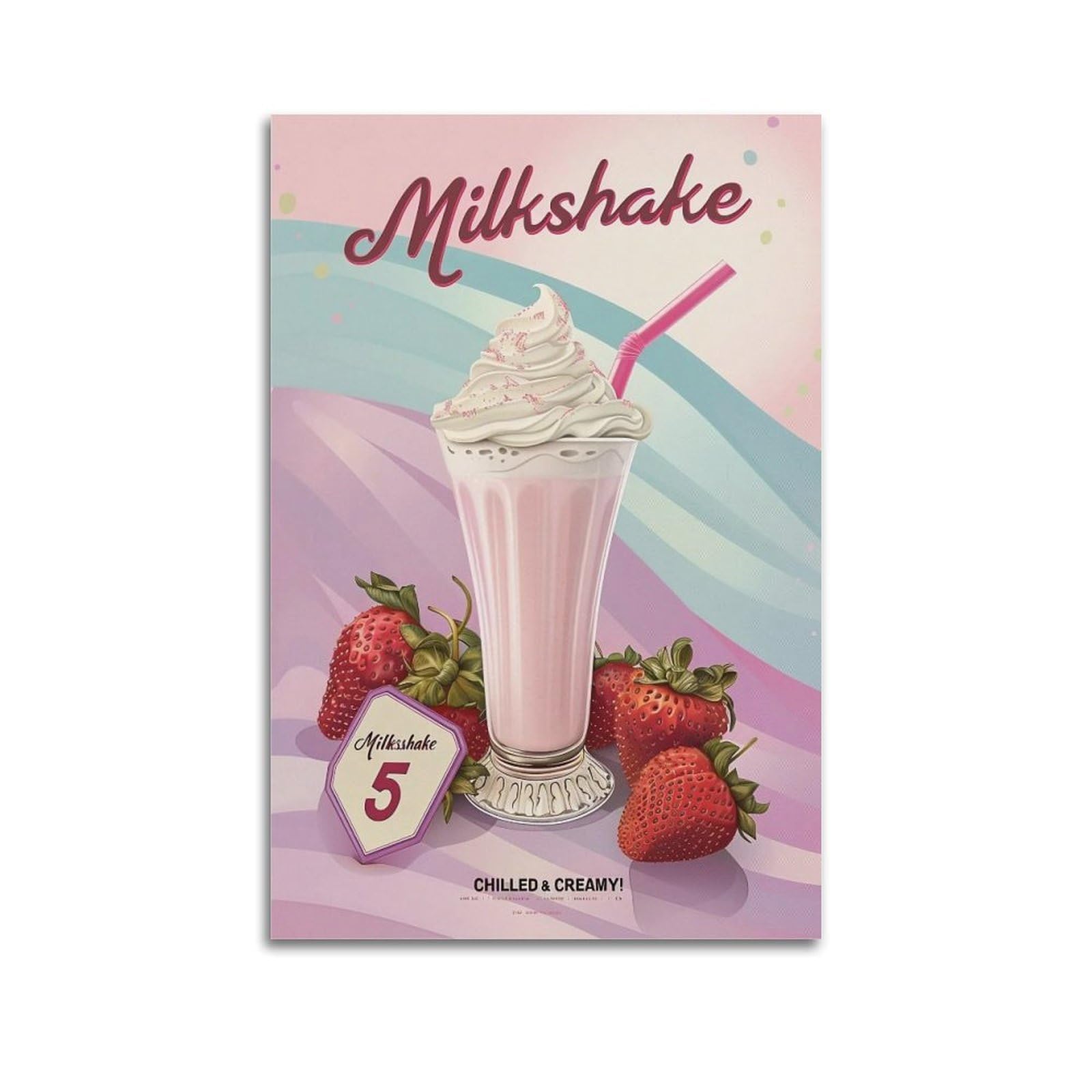 HUERYRYHY Chilled Creamy Strawberry Milkshake Poster Aesthetic Wall Art Painting Decor Vintage Canvas for Living Room Bed Room 12x18inch(30x45cm) Unframe-style