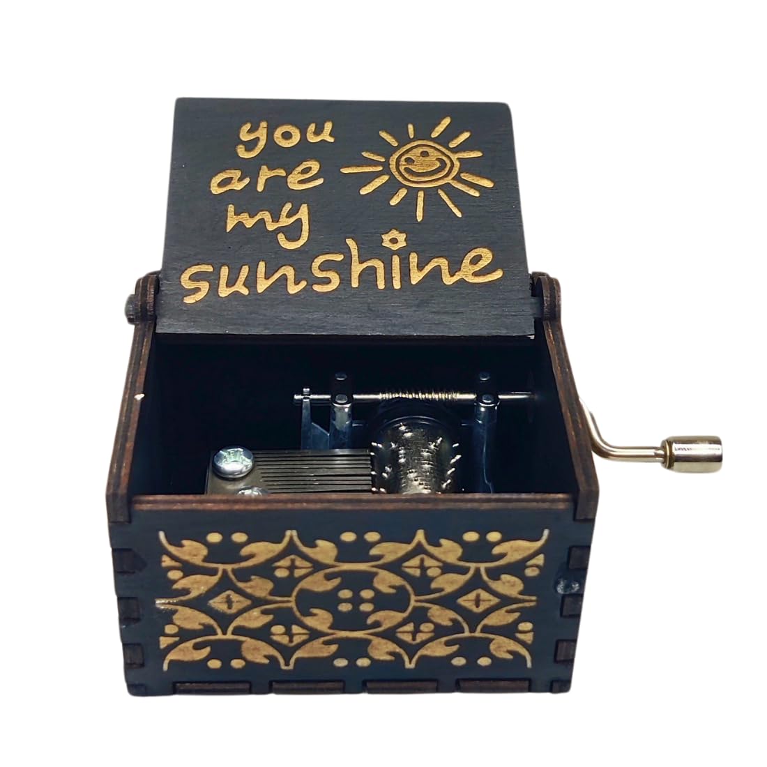 Zesta 6 Month And Above Wooden Hand Cranked Collectable Engraved Music Box (You Are My Sunshine - Black) 2