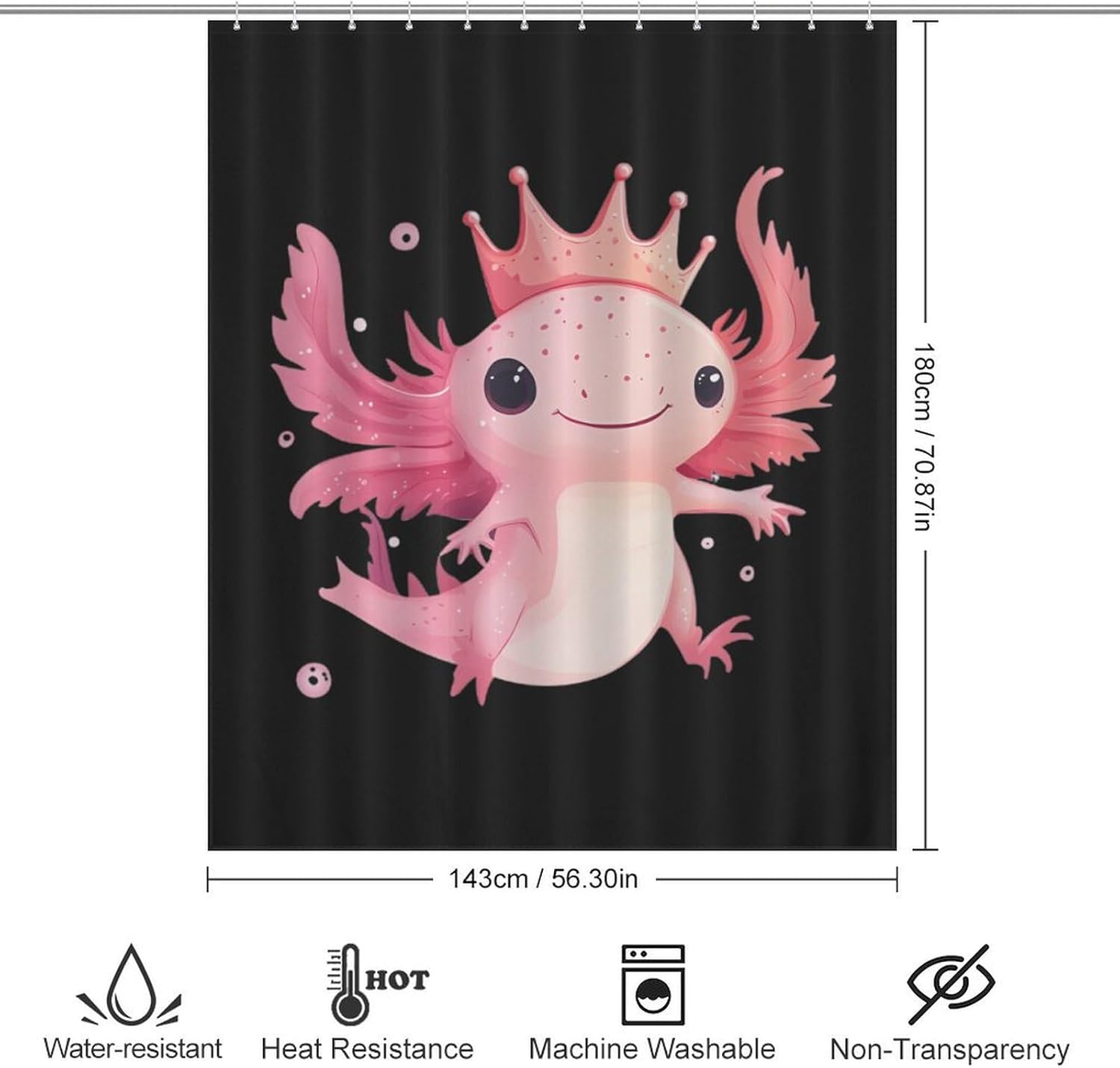 Cute Axolotl Funny Shower Curtains Washable Bath Curtain Liner with Hooks for Bathroom Bath Tubs
