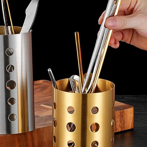 Miniatura 2 de Luxshiny Palillos de metal Soporte de metal para palillos y utensilios de cocina Estante de secado Cesta perforada de acero inoxidable apto para