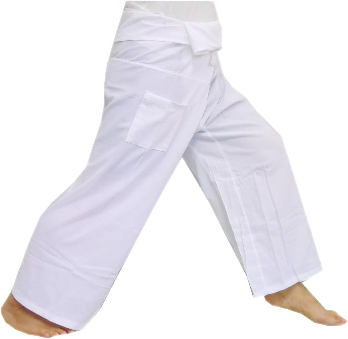 (Striped - White).!!. Thai Fisherman Pants Cotton 100% Traditional Tailoring Style Yoga Pants , Relax Pants , One Size