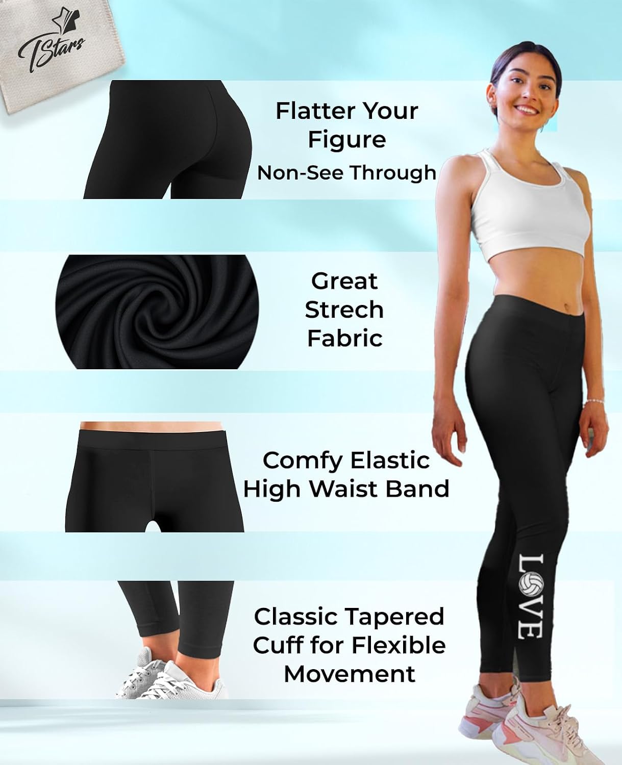 Tstars Love Sports Leggings for Women & Teen Girls - Volleyball Soccer Horse Designs Legging with Sayings