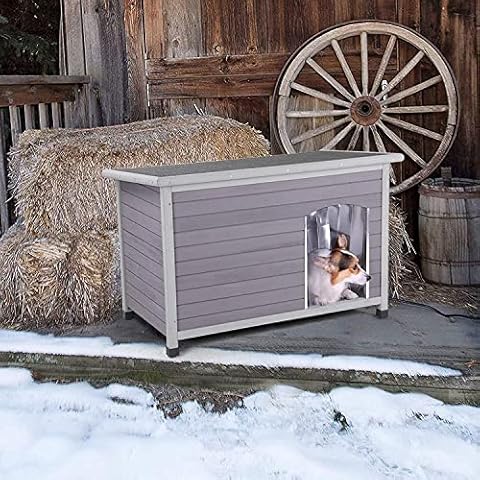 Outdoor Heated Dog House, Insulated Dog Kennel for Winter -200% Thicker Wood Panels Cover