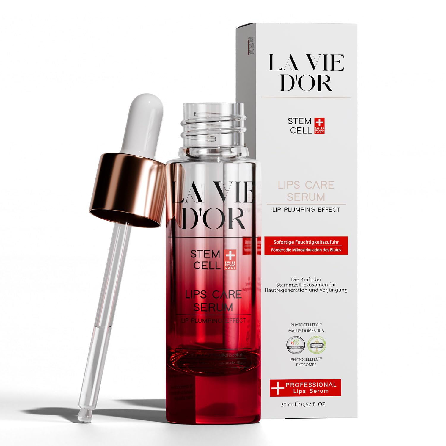 La Vie D'Or Komplettpflege-Set – Anti-Aging Serum + Lippenpflege Serum + Haar- & Kopfhautserum + Gesichtscreme SPF 30 – Stammzellentechnologie – Vegane Luxuspflege