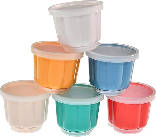 Home-X Juego de 6 vasos pequeños de plástico con tapas, moldes de postre de plástico reutilizables para gelatina, gelatina, helado, recipientes