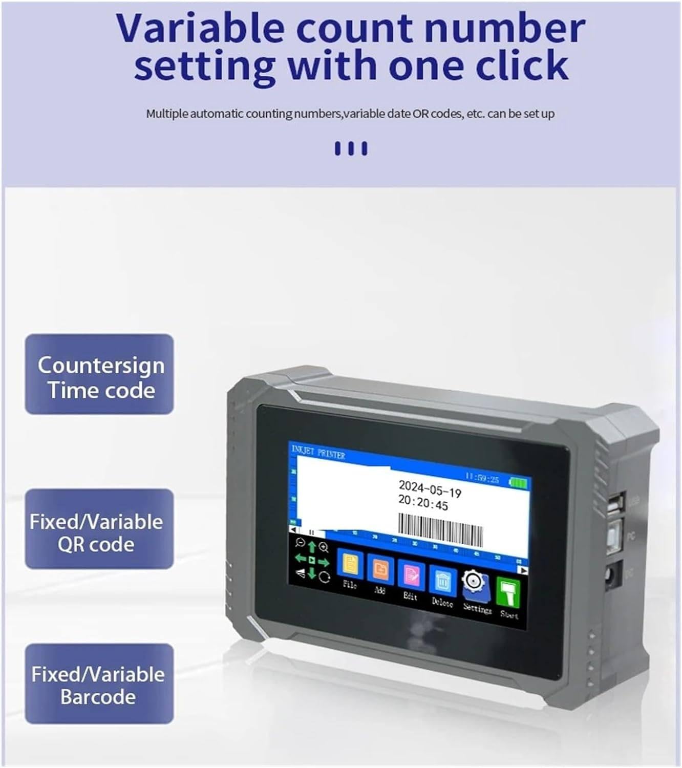 Impresora inyección de Tinta Industrial en línea U3-Plus con Boquilla de 12,7/25,4 mm,Máquina Codificadora Automática Industrial para Imprimir código QR, código Barras 25.4mmwithoutink