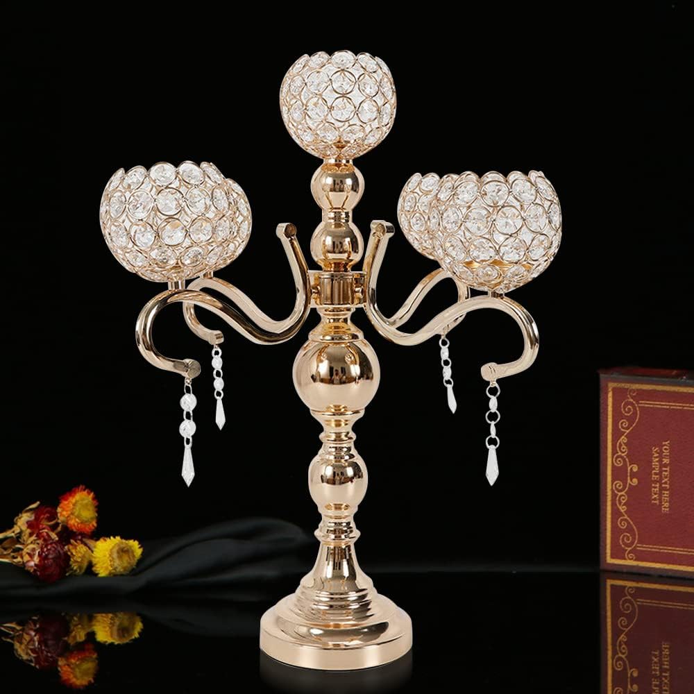 5 Arm Crystal Candelabra Centerpieces, Candle Holders for Wedding Columns, Home Holiday Dinner Party Table Decoration
