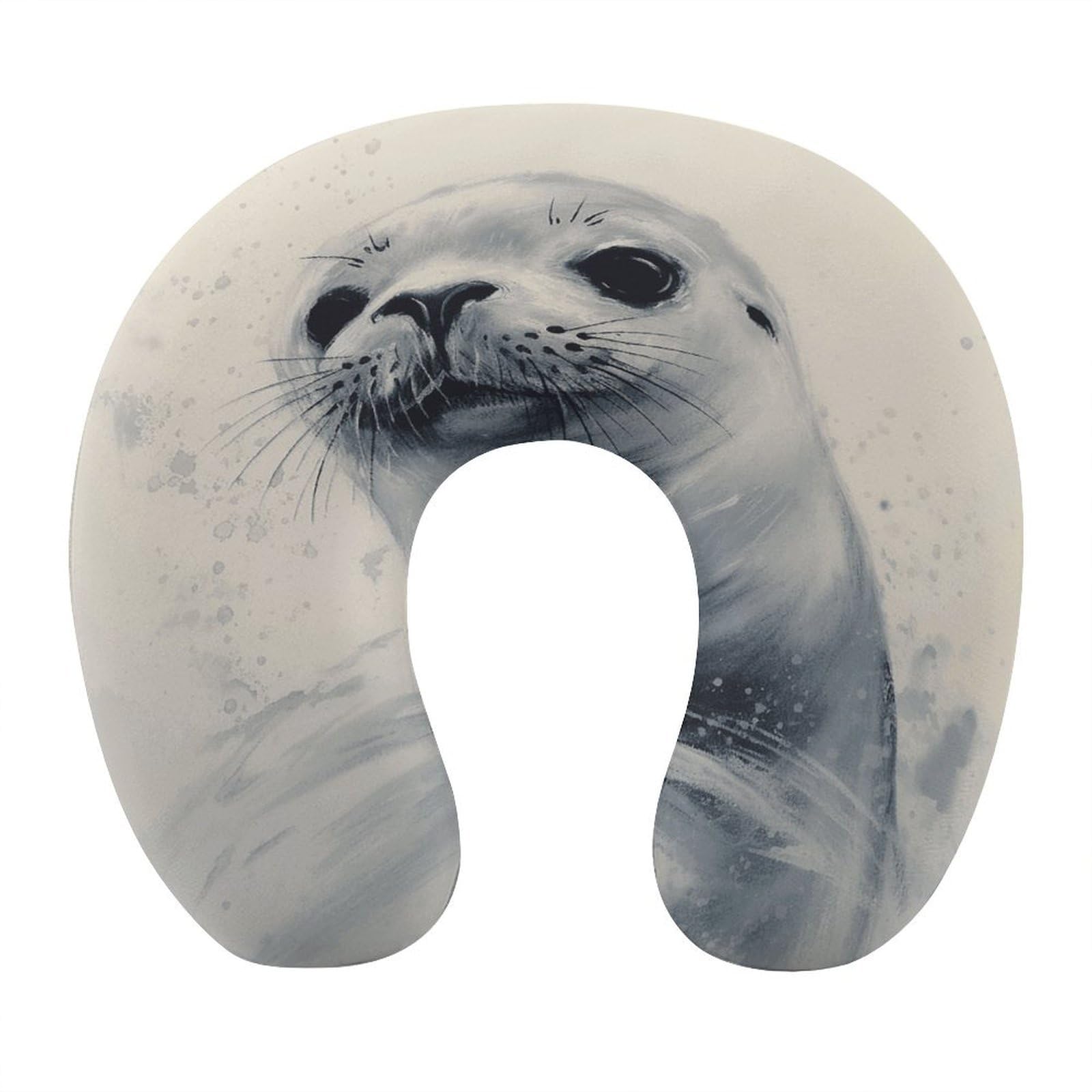 Btcowzrv Style Harp Seal Painting U Shaped Neck Pillow Travel Pillows