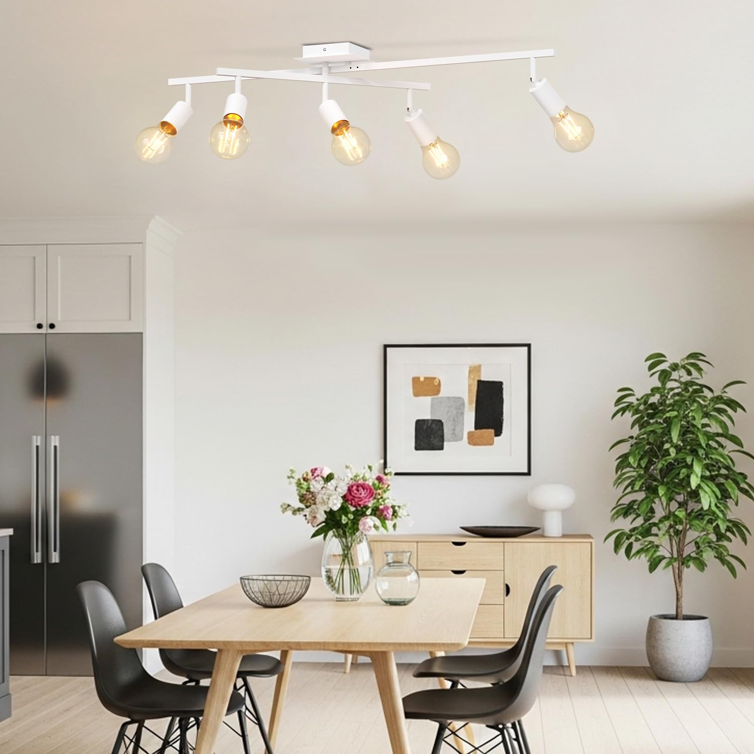 LVWIT Lámpara de Techo Blanco Orientable, Lampara Cocina Techo con 5 Focos E27, Moderno Plafones de Techo Ajustables y Giratorios, Plafón Foco de techo LED Para Salón, Dormitorios (Sin Bombilla)